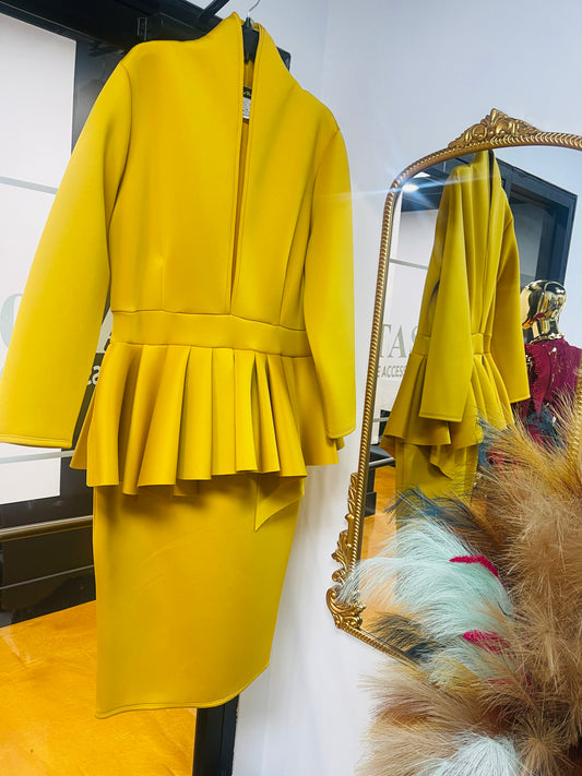 Mustard Peplum long sleeve dress